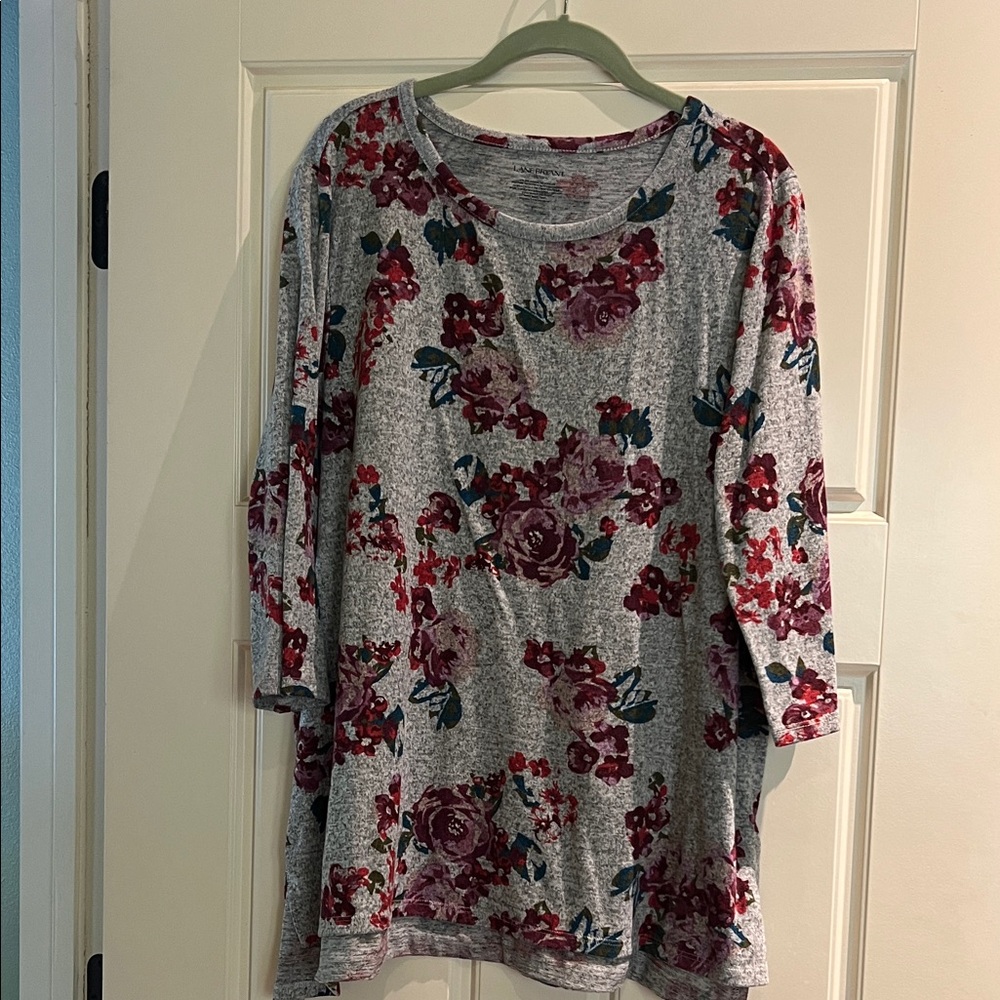 Lane Bryant Gray Floral Blouse